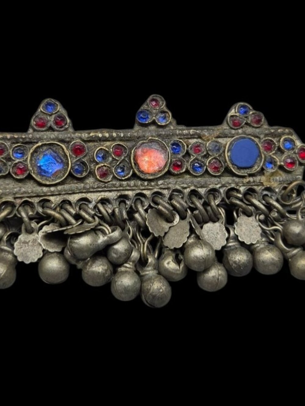 Antique Afghan Kuchi Tribal Hair Clip / Belly Dance Pendant with Glass Inlays
